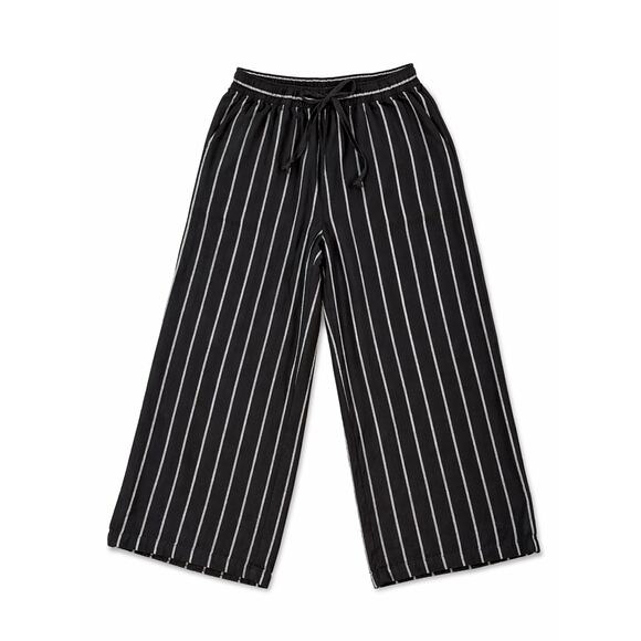 A New Day Pants - Black White Pinstripe Linen Rayon Wide Leg Cropped Pants XL Casual Coastal Boho